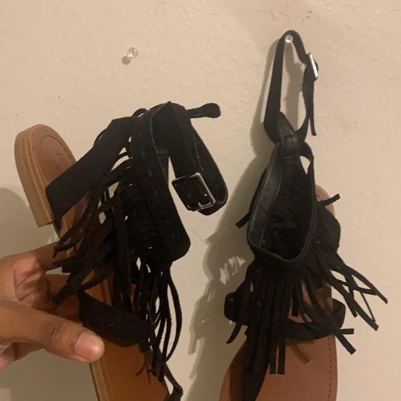 Black Fringe Sandals - Picture 2 of 2